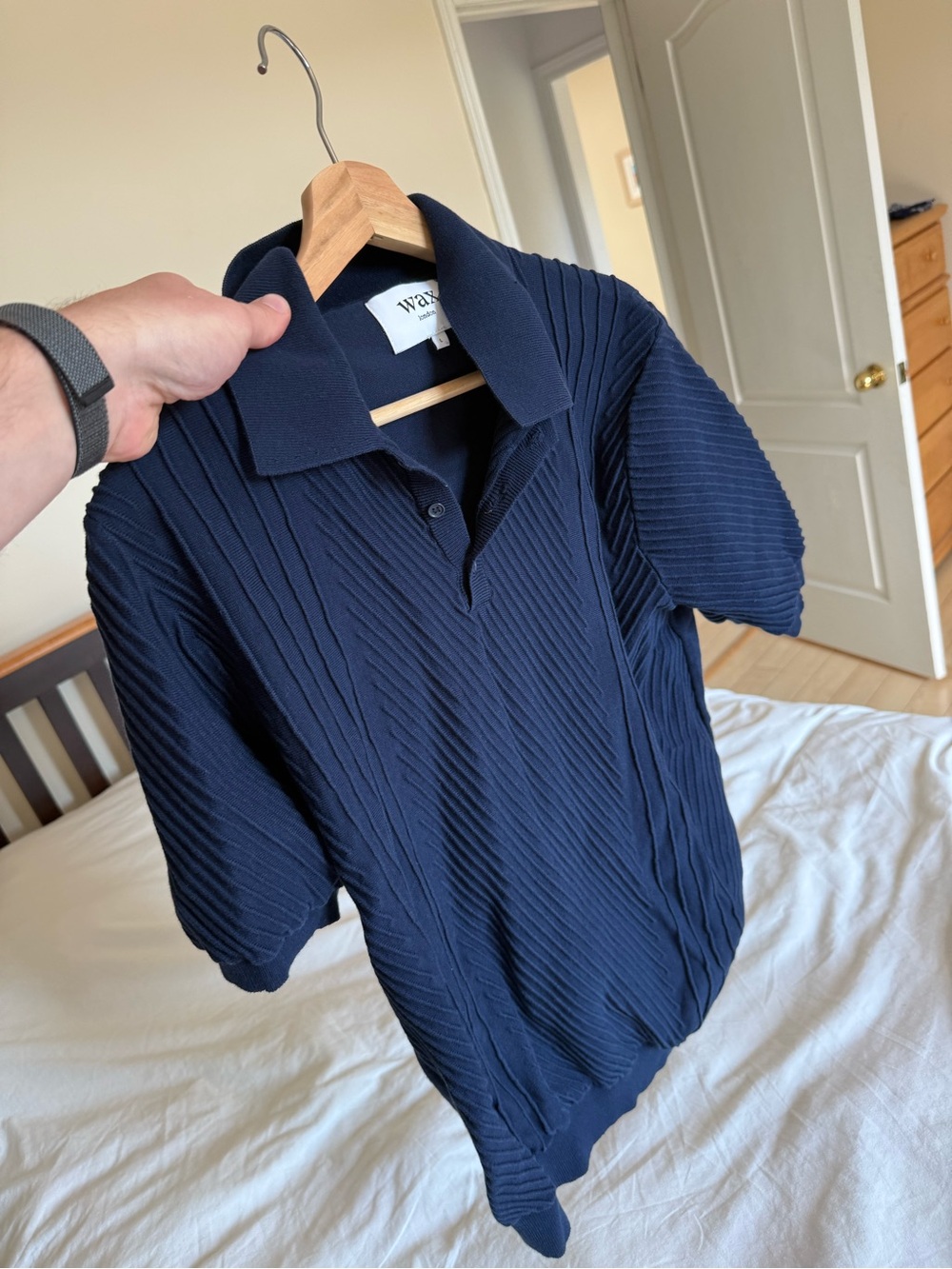 Wax London Navy Textured Polo Shirt (flawed)